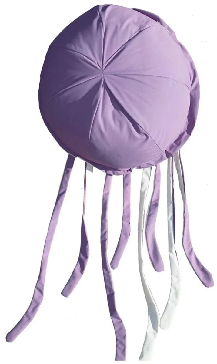 Casa Padrino Luxus Sitzsack Qualle Lila / Weiß Ø 80 x H. 35 cm - Schwimmender Sitzsack - Handgefertigtes Sitzkissen - Garten Deko - Terrassen Deko - Pool Deko - Luxus Accessoires