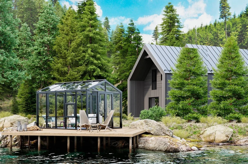 Casa Padrino Luxus Gartenhaus Schwarz 400 x 300 x H. 276,2 cm - Massivholz Garten Haus mit Glasfenstern und Glastüren - Gewächshaus - Luxus Gartenhäuser - Luxus Gewächshäuser