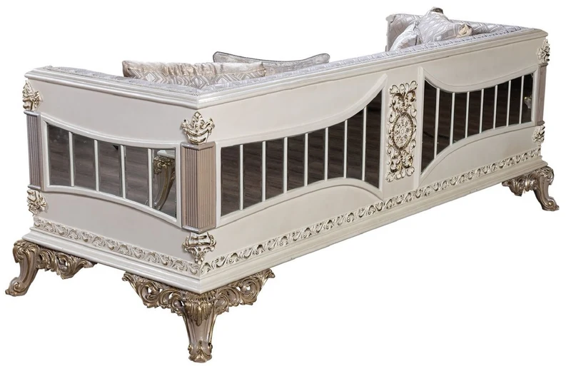 Casa Padrino Luxus Barock Wohnzimmer Set Silber / Weiß / Grau / Gold - 2 Barock Sofas & 2 Barock Sessel & 1 Barock Couchtisch - Luxus Wohnzimmer Möbel im Barockstil - Barock Möbel