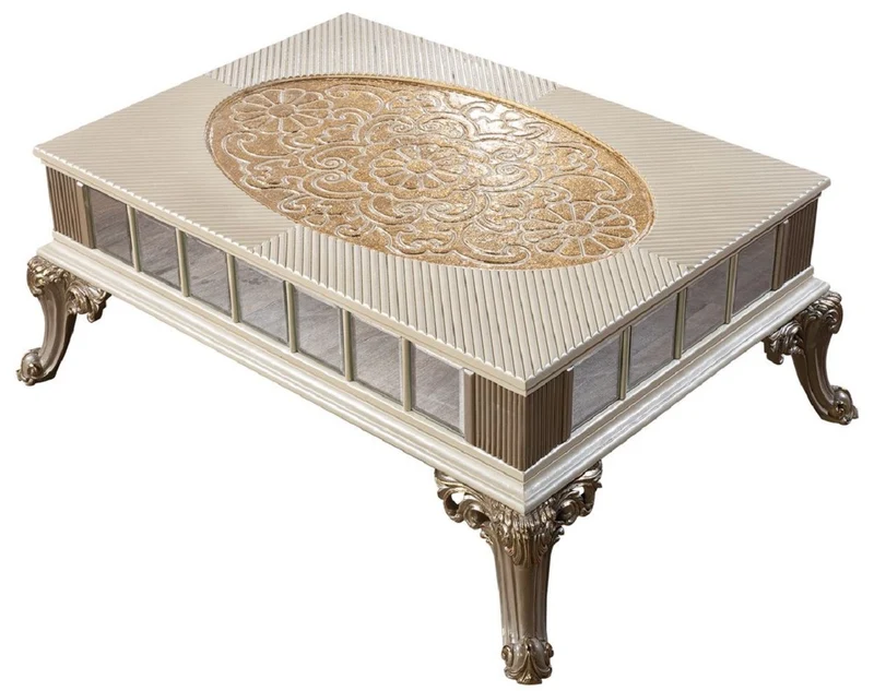 Casa Padrino Luxus Barock Wohnzimmer Set Silber / Weiß / Grau / Gold - 2 Barock Sofas & 2 Barock Sessel & 1 Barock Couchtisch - Luxus Wohnzimmer Möbel im Barockstil - Barock Möbel