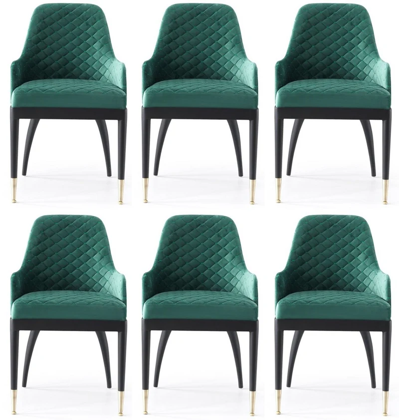 Casa Padrino Luxus Esszimmerstuhl 6er Set mit Armlehnen Grün / Schwarz / Messing 55 x 59 x H. 88 cm - Esszimmer Möbel - Restaurant Möbel - Esszimmer Einrichtung - Luxus Möbel - Luxus Einrichtung