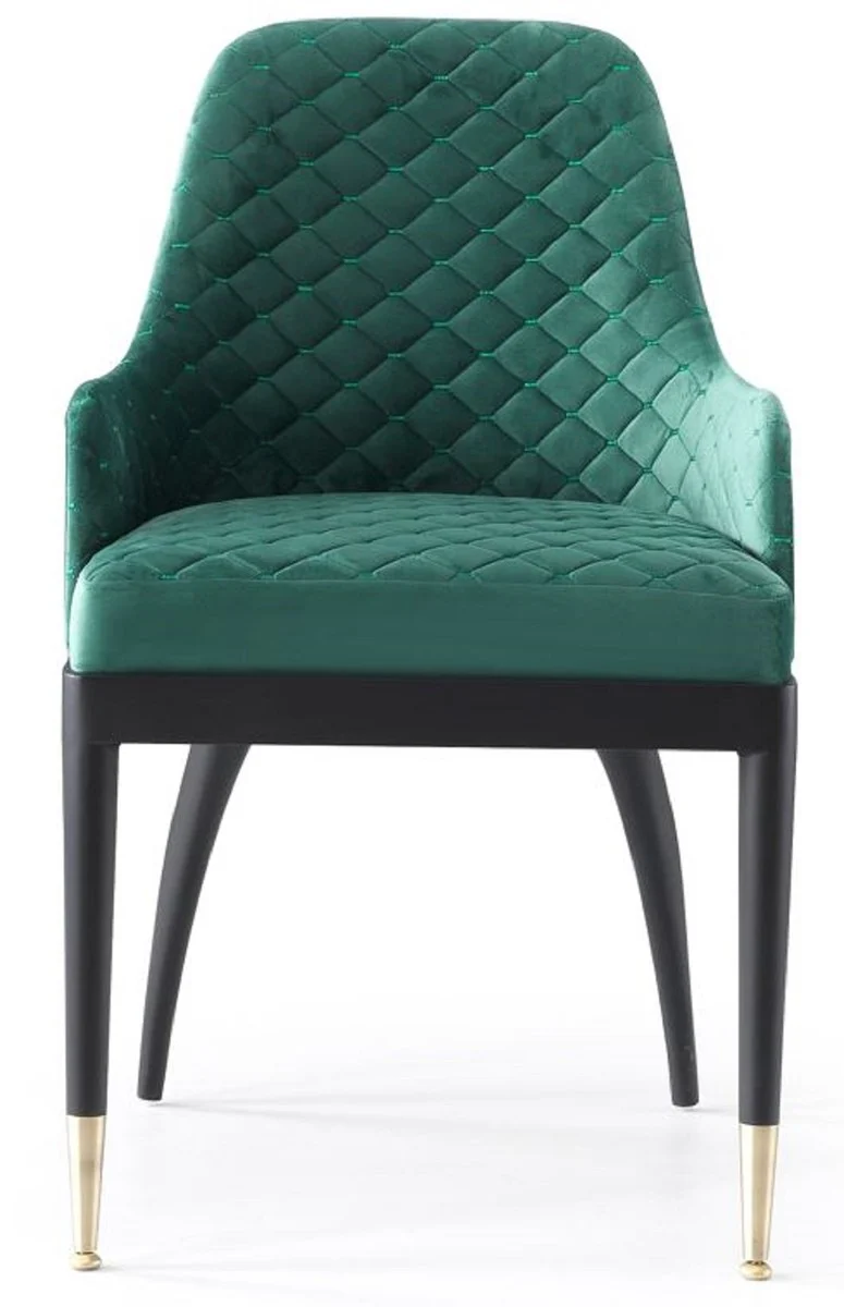 Casa Padrino Luxus Esszimmerstuhl 6er Set mit Armlehnen Grün / Schwarz / Messing 55 x 59 x H. 88 cm - Esszimmer Möbel - Restaurant Möbel - Esszimmer Einrichtung - Luxus Möbel - Luxus Einrichtung