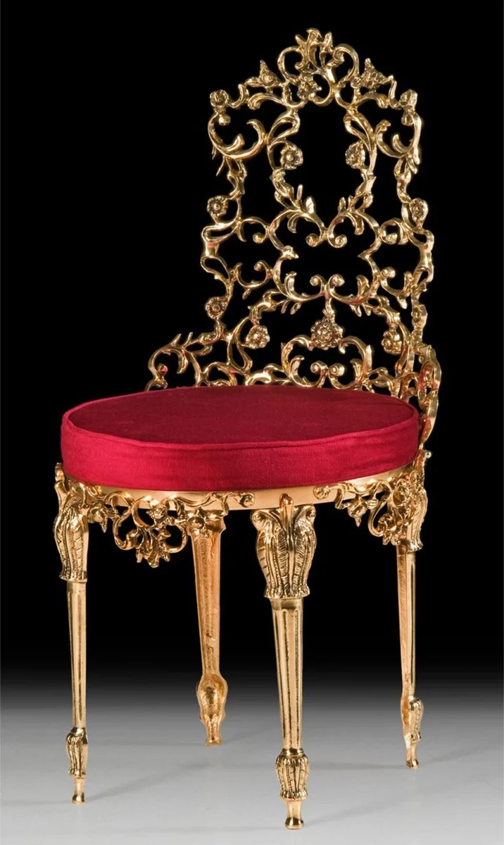 Casa Padrino Luxus Barock Esszimmer Stuhl Bordeauxrot / Gold - Handgefertigter Bronze Stuhl mit edlem Samtstoff - Barock Möbel - Luxus Esszimmer Möbel im Barockstil