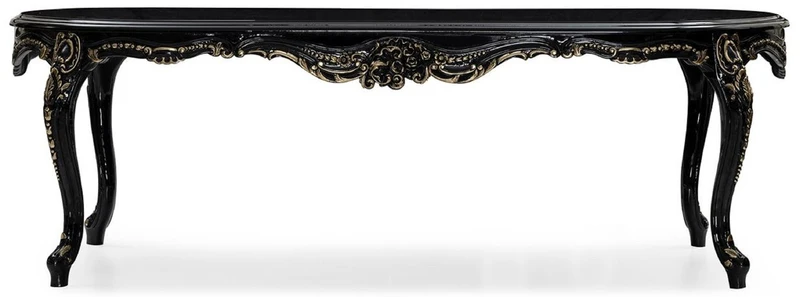 Casa Padrino Luxus Barock Esstisch Schwarz / Gold - Prunkvoller Barockstil Küchentisch - Luxus Esszimmer Möbel im Barockstil - Barock Esszimmer Möbel - Barock Einrichtung