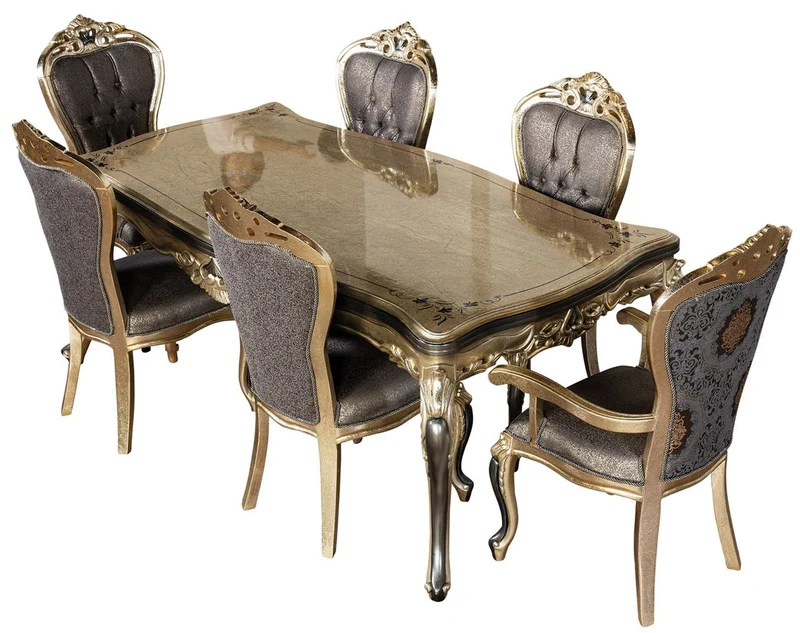 Casa Padrino Luxus Barock Esszimmer Stuhl 8er Set Lila / Antik Gold / Schwarz - Handgefertigte Barockstil Küchen Stühle - Luxus Barockstil Esszimmer Möbel - Barock Esszimmer Möbel