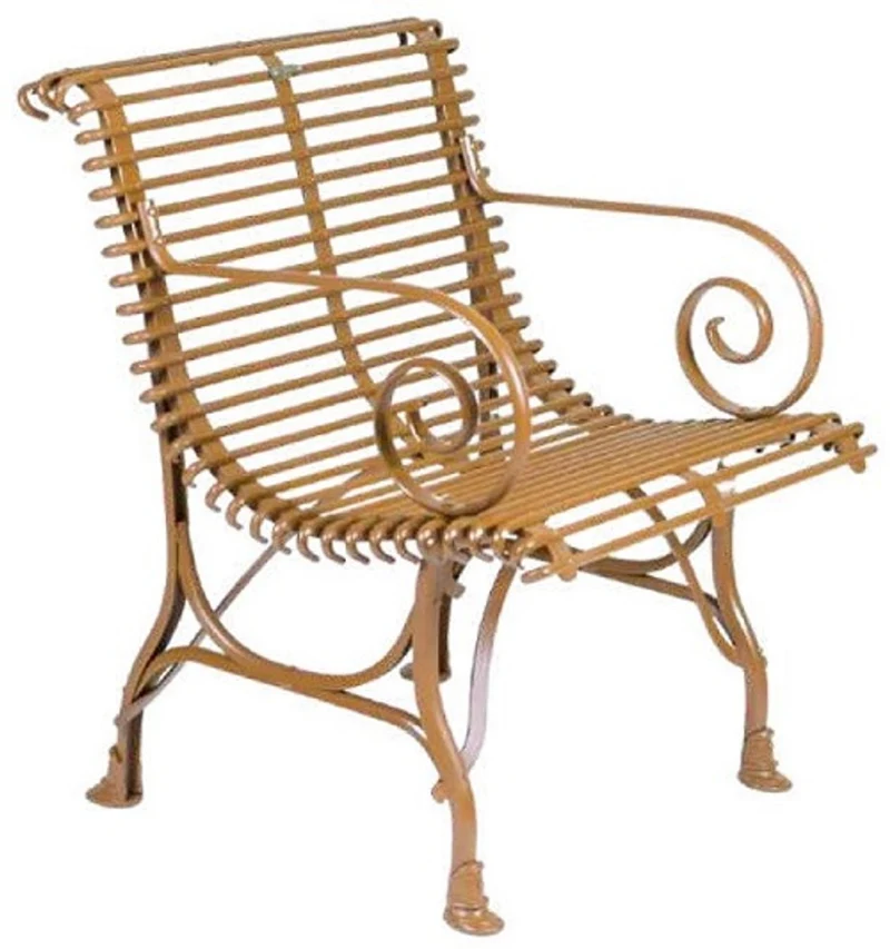 Casa Padrino Jugendstil Garten Stuhl 4er Set Braun 64 x 62 x H. 71 cm - Handgefertigte Schmiedeeisen Stühle mit Armlehnen - Nostalgische Schmiedeeisen Garten & Terrassen Möbel