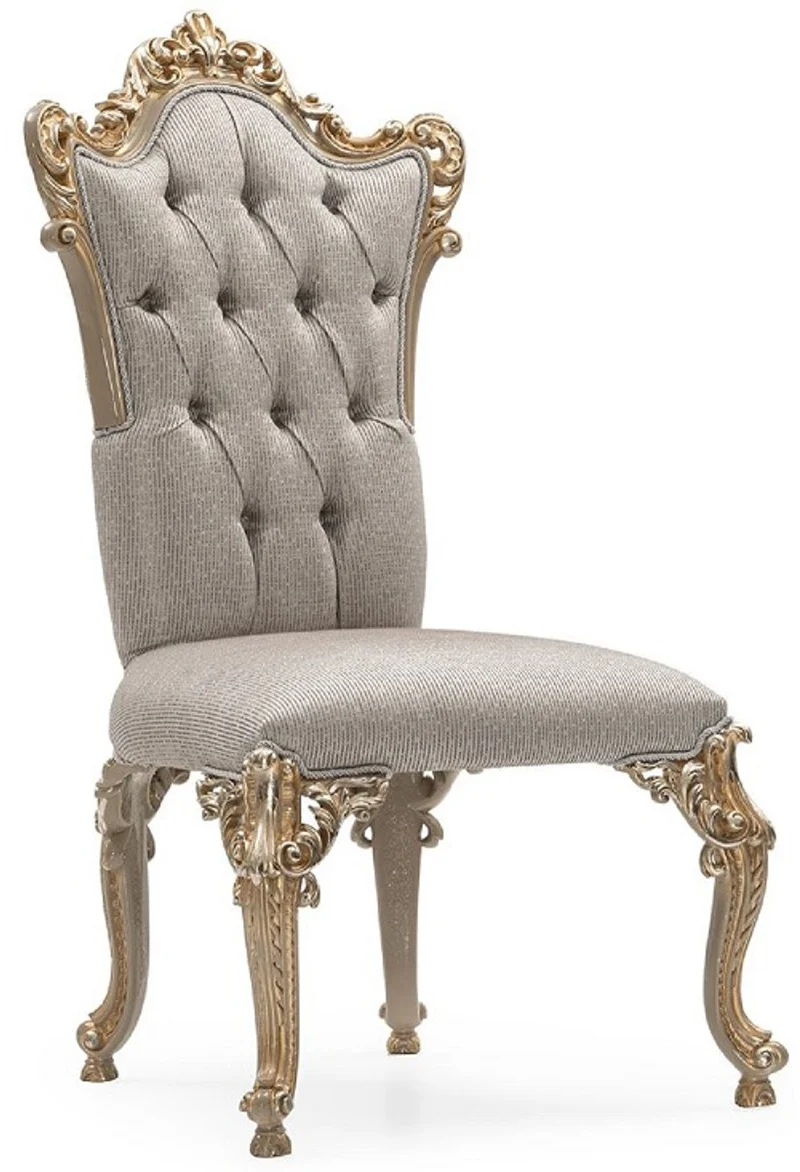 Casa Padrino Luxus Barock Esszimmer Stuhl 6er Set Silber / Grau / Gold - Prunkvolle Barockstil Küchen Stühle - Luxus Esszimmer Möbel im Barockstil - Barock Esszimmer Möbel - Barockstil Möbel