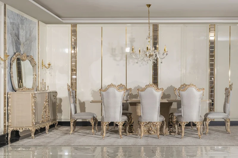 Casa Padrino Luxus Barock Esszimmer Stuhl 6er Set Silber / Grau / Gold - Prunkvolle Barockstil Küchen Stühle - Luxus Esszimmer Möbel im Barockstil - Barock Esszimmer Möbel - Barockstil Möbel