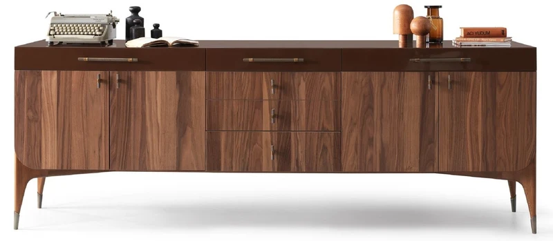 Casa Padrino Luxus Sideboard Braun / Dunkelbraun 230 x 60 x H. 82 cm - Massivholz Schrank mit 6 Schubladen und 4 Türen - Esszimmer Möbel - Luxus Möbel - Luxus Einrichtung