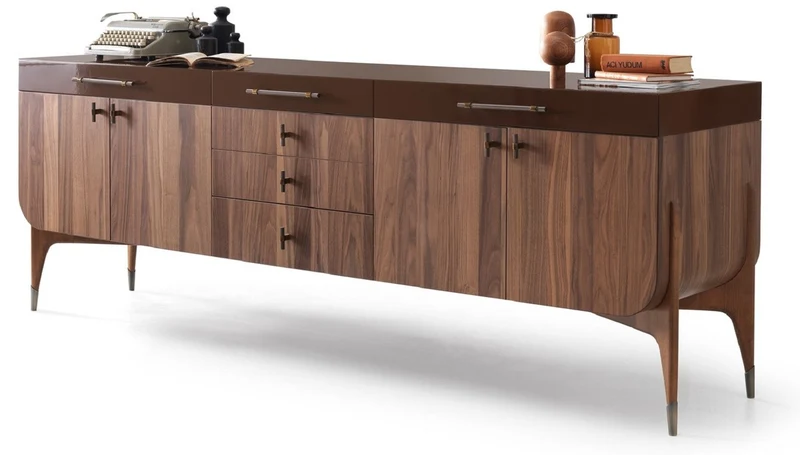 Casa Padrino Luxus Sideboard Braun / Dunkelbraun 230 x 60 x H. 82 cm - Massivholz Schrank mit 6 Schubladen und 4 Türen - Esszimmer Möbel - Luxus Möbel - Luxus Einrichtung