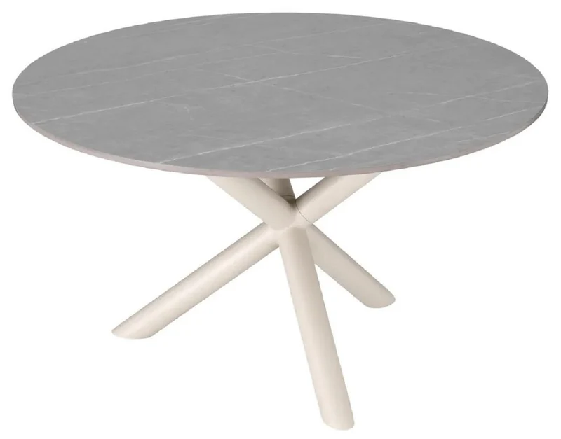 Casa Padrino Luxus Gartentisch Grau / Sandfarben Ø 130 x H. 74,5 cm - Runder Garten Esstisch mit Keramik Tischplatte - Garten & Terrassen Möbel - Luxus Outdoor Möbel