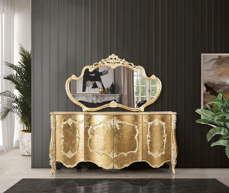 Casa Padrino Luxus Barock Sideboard Antik Gold - Barockstil Massivholz Schrank mit 4 Türen - Luxus Esszimmer Möbel im Barockstil - Barock Esszimmer Möbel - Barock Küchen Möbel