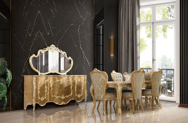 Casa Padrino Luxus Barock Sideboard Antik Gold - Barockstil Massivholz Schrank mit 4 Türen - Luxus Esszimmer Möbel im Barockstil - Barock Esszimmer Möbel - Barock Küchen Möbel