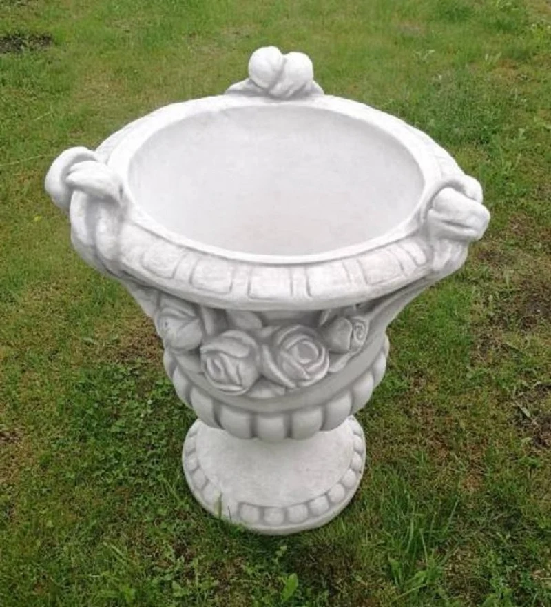 Casa Padrino Barock Garten Deko Blumentopf Grau H. 72 cm - Runder Pflanzentopf im Barockstil - Barock Garten Deko - Barock Terrassen Deko - Barock Deko Accessoires