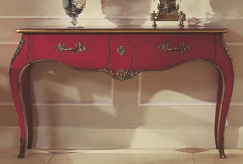 Casa Padrino Luxus Barock Konsole Bordeauxrot / Antik Gold - Handgefertigter Konsolentisch mit 2 Schubladen - Luxus Wohnzimmer Möbel im Barockstil - Barock Möbel - Luxus Qualität - Made in Italy