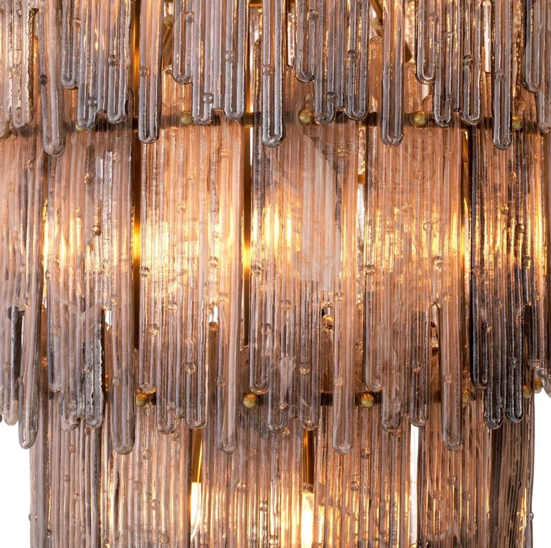 Casa Padrino Luxus Kronleuchter Grau / Messing Ø 116 x H. 153 cm - Runder Glas Kronleuchter - Wohnzimmer Kronleuchter - Hotel Kronleuchter - Luxus Möbel - Luxus Interior