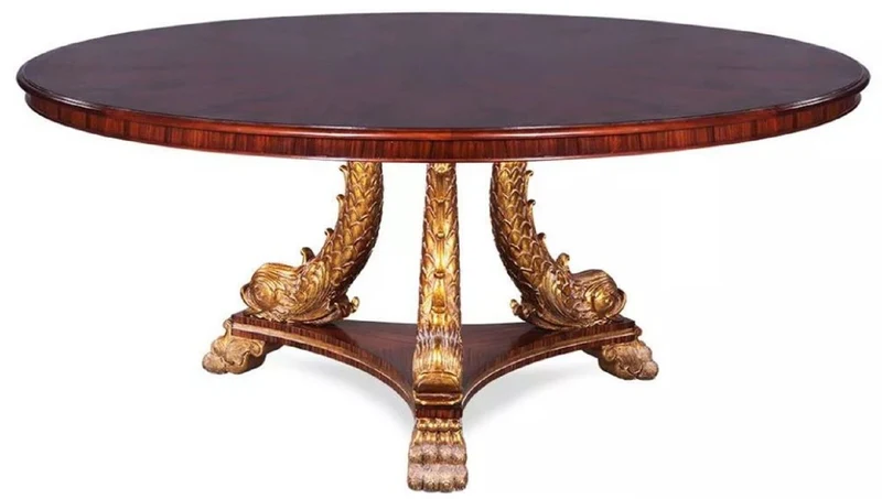 Casa Padrino Luxus Barock Esstisch Braun / Gold Ø 150 cm - Runder Barockstil Massivholz Küchentisch im asiatischen Stil - Barock Esszimmer Möbel im asiatischen Stil