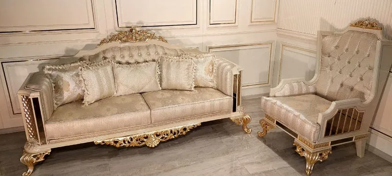 Casa Padrino Luxus Barock Wohnzimmer Sessel Gold / Creme / Gold - Handgefertigter Barockstil Sessel - Luxus Wohnzimmer Möbel im Barockstil - Barock Möbel - Edel & Prunkvoll