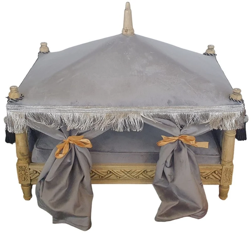 Casa Padrino Barock Hundebett Grau / Naturfarben - Handgefertigtes Antik Stil Hundebett - Prunkvolle Hunde Möbel im Barockstil - Antik Stil Tiermöbel - Barock Tiermöbel