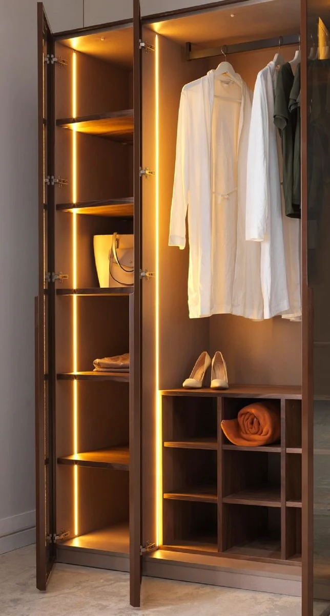 Casa Padrino Luxus Schlafzimmerschrank Dunkelbraun 360 x 62 x H. 230 cm - Beleuchteter Kleiderschrank mit 8 Glastüren - Schlafzimmer Möbel - Hotel Möbel - Luxus Möbel