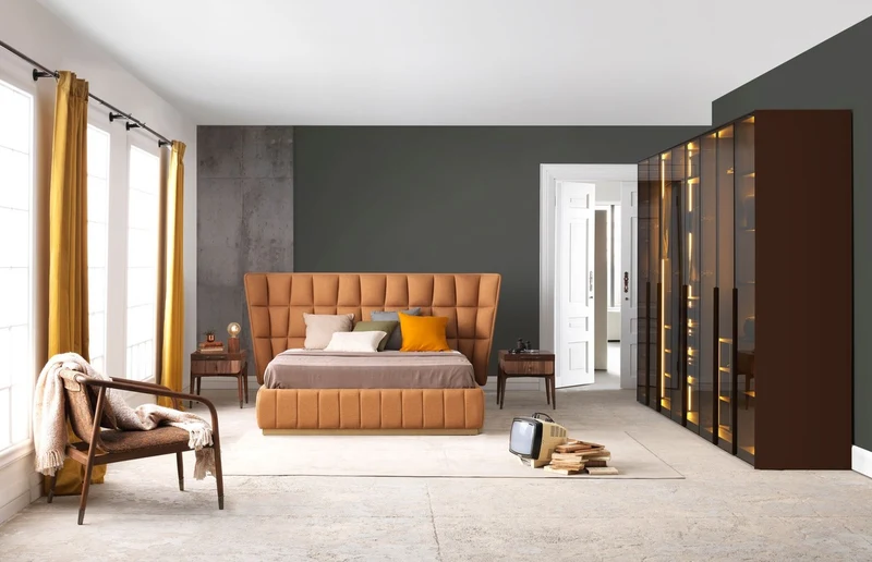 Casa Padrino Luxus Schlafzimmerschrank Dunkelbraun 360 x 62 x H. 230 cm - Beleuchteter Kleiderschrank mit 8 Glastüren - Schlafzimmer Möbel - Hotel Möbel - Luxus Möbel