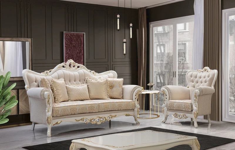 Casa Padrino Luxus Barock Sessel Weiß / Gold - Prunkvoller Wohnzimmer Sessel mit elegantem Muster - Luxus Wohnzimmer Möbel im Barockstil - Barock Möbel - Barock Einrichtung