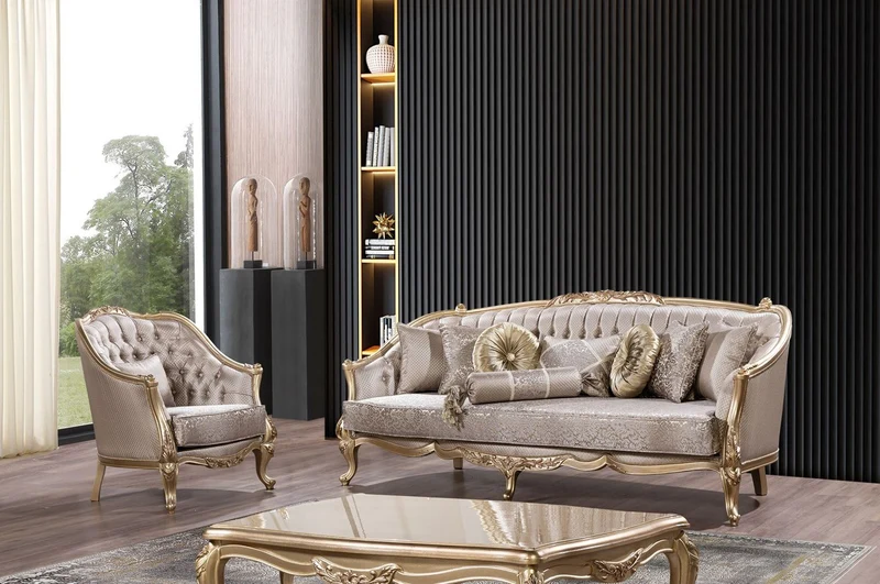 Casa Padrino Luxus Barock Sessel Silber / Gold - Prunkvoller Wohnzimmer Sessel mit elegantem Muster - Luxus Wohnzimmer Möbel im Barockstil - Barock Möbel - Barock Einrichtung