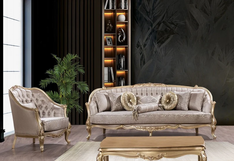 Casa Padrino Luxus Barock Sessel Silber / Gold - Prunkvoller Wohnzimmer Sessel mit elegantem Muster - Luxus Wohnzimmer Möbel im Barockstil - Barock Möbel - Barock Einrichtung