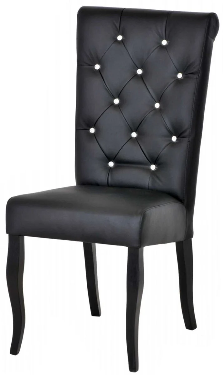 Casa Padrino Chesterfield Neo Barock Esszimmer Stuhl 6er Set Schwarz / Schwarz - Kunstleder Küchenstühle mit Glitzersteinen - Esszimmer Möbel - Chesterfield Möbel - Neo Barock Möbel