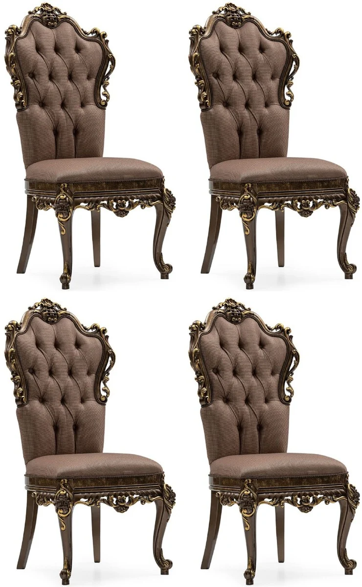Casa Padrino Luxus Barock Esszimmer Stuhl 4er Set Grau / Braun / Gold - Prunkvolle Barockstil Küchen Stühle - Luxus Esszimmer Möbel im Barockstil - Barock Esszimmer Möbel - Barockstil Möbel