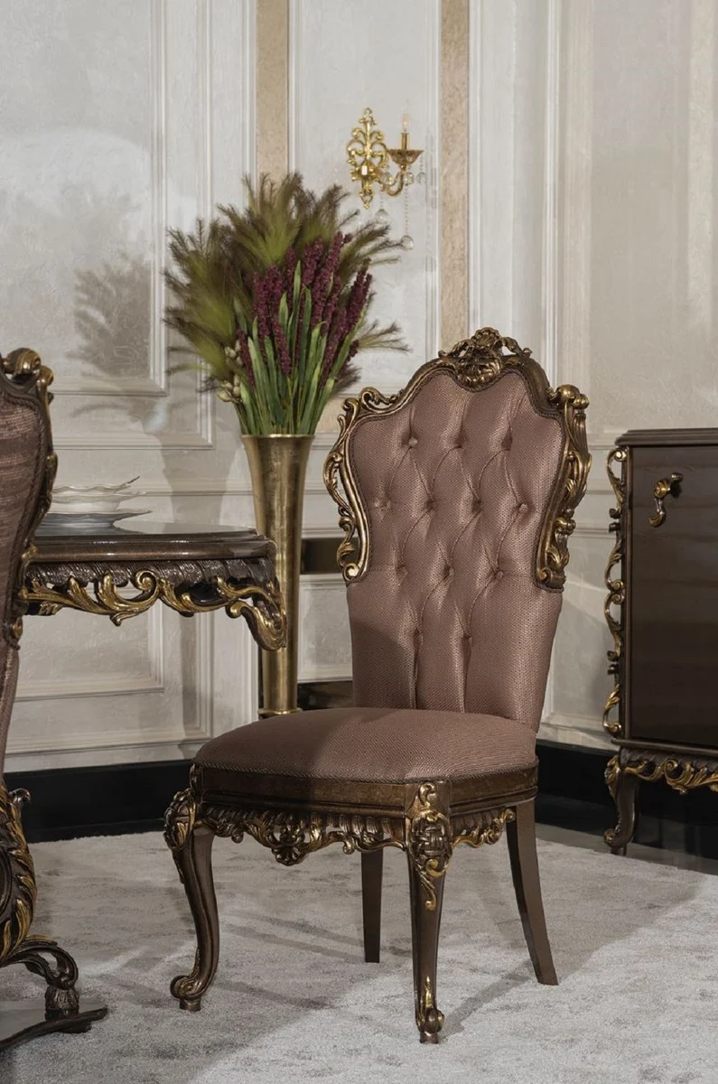 Casa Padrino Luxus Barock Esszimmer Stuhl 4er Set Grau / Braun / Gold - Prunkvolle Barockstil Küchen Stühle - Luxus Esszimmer Möbel im Barockstil - Barock Esszimmer Möbel - Barockstil Möbel