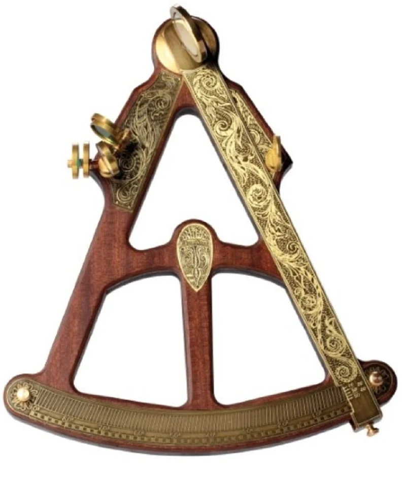 Casa Padrino Luxus Antik Stil Sextant Braun / Messing 27,5 x 6,5 x H. 32 cm - Seefahrer Winkelmesser - Nautisches Messinstrument - Seefahrer Deko Accessoires - Luxus Antik Stil Deko Accessoires