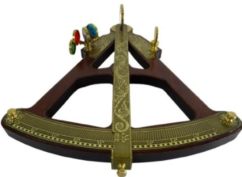 Casa Padrino Luxus Antik Stil Sextant Braun / Messing 27,5 x 6,5 x H. 32 cm - Seefahrer Winkelmesser - Nautisches Messinstrument - Seefahrer Deko Accessoires - Luxus Antik Stil Deko Accessoires