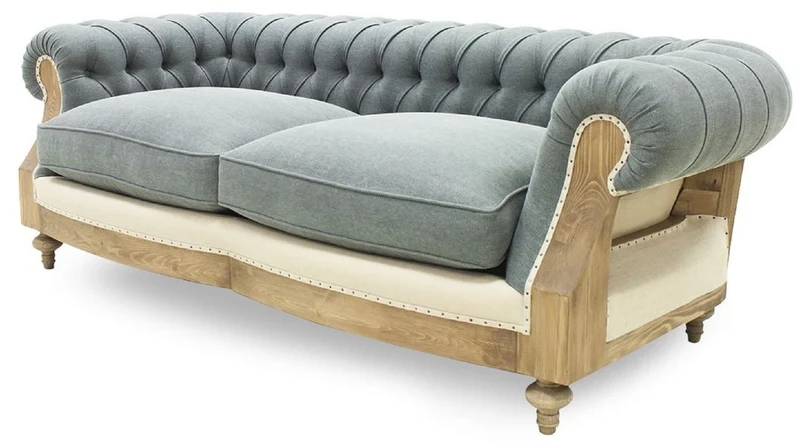 Casa Padrino Luxus Chesterfield Sofa Grau / Creme / Naturfarben 215 x 100 x H. 72 cm - Wohnzimmer Sofa - Hotel Sofa - Wohnzimmer Möbel - Chesterfield Möbel - Luxus Möbel - Luxus Einrichtung