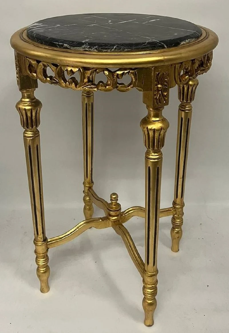 Casa Padrino Barock Beistelltisch Gold / Schwarz - Handgefertigter Antik Stil Massivholz Tisch mit Marmorplatte - Wohnzimmer Möbel im Barockstil - Antik Stil Möbel - Barock Möbel