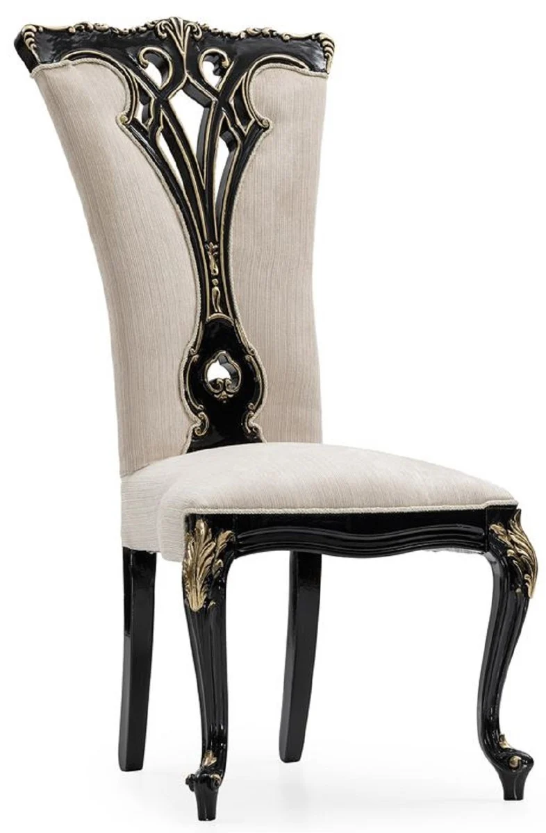 Casa Padrino Luxus Barock Esszimmer Stuhl Creme / Schwarz / Gold - Prunkvoller Barockstil Küchen Stuhl - Luxus Esszimmer Möbel im Barockstil - Barock Möbel - Edel & Prunkvoll