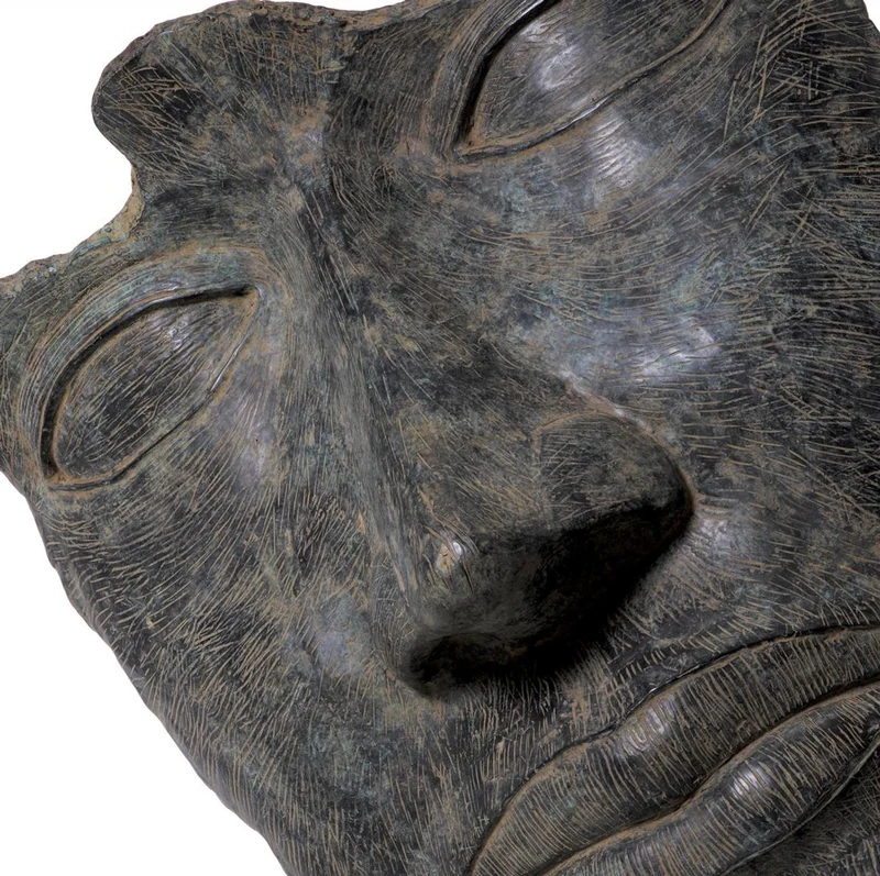 Casa Padrino Luxus Deko Skulptur Gesicht Antik Bronze / Schwarz / Beige 69 x 30,5 x H. 95 cm - Deko Figur mit Marmorsockel - Deko Accessoires - Luxus Qualität