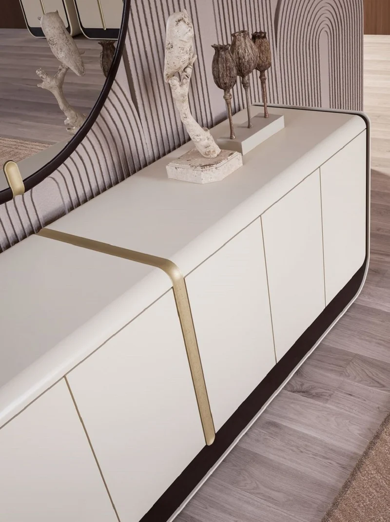 Casa Padrino Luxus Sideboard Creme / Schwarz / Beige 260 x 60 x H. 75 cm - Massivholz Schrank mit 6 Türen - Esszimmer Möbel - Luxus Möbel - Luxus Einrichtung