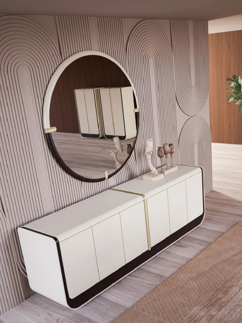 Casa Padrino Luxus Sideboard Creme / Schwarz / Beige 260 x 60 x H. 75 cm - Massivholz Schrank mit 6 Türen - Esszimmer Möbel - Luxus Möbel - Luxus Einrichtung