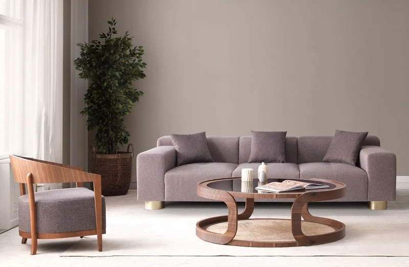 Casa Padrino Luxus Sessel Braun / Grau 70 x 63 x H. 70 cm - Wohnzimmer Sessel mit gebogener Rückenlehne - Hotel Sessel - Wohnzimmer Möbel - Luxus Möbel - Luxus Wohnzimmer Einrichtung