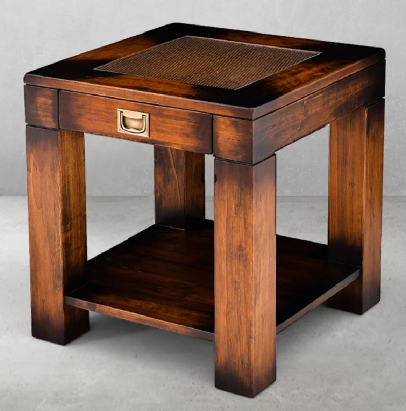 Casa Padrino Luxus Vintage Stil Beistelltisch Braun 50 x 50 x H. 55 cm - Quadratischer Nachttisch mit Schublade - Wohnzimmer Möbel - Schlafzimmer Möbel - Luxus Vintage Stil Möbel