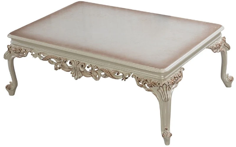 Casa Padrino Luxus Barock Wohnzimmer Set Mehrfarbig / Creamweiß / Kupfer - 2 Barock Sofas & 2 Barock Sessel & 1 Barock Couchtisch - Luxus Wohnzimmer Möbel im Barockstil - Barock Möbel