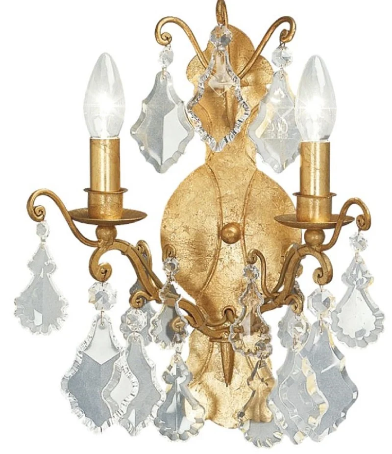 Casa Padrino Luxus Barock Doppel Wandleuchte Antik Gold 35 x 16 x H. 40 cm - Elegante Kristall Wandlampe - Wohnzimmer Wandleuchte im Barockstil - Barock Leuchten - Luxus Qualität - Made in Italy