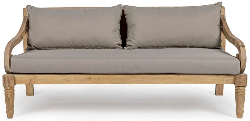 Casa Padrino Luxus Gartensofa Grau / Naturfarben 165 x 80 x H. 75 cm - Rustikales Teakholz Garten Sofa mit Kissen - Massivholz Garten Möbel - Rustikale Garten Möbel - Luxus Garten Möbel