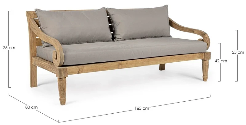 Casa Padrino Luxus Gartensofa Grau / Naturfarben 165 x 80 x H. 75 cm - Rustikales Teakholz Garten Sofa mit Kissen - Massivholz Garten Möbel - Rustikale Garten Möbel - Luxus Garten Möbel