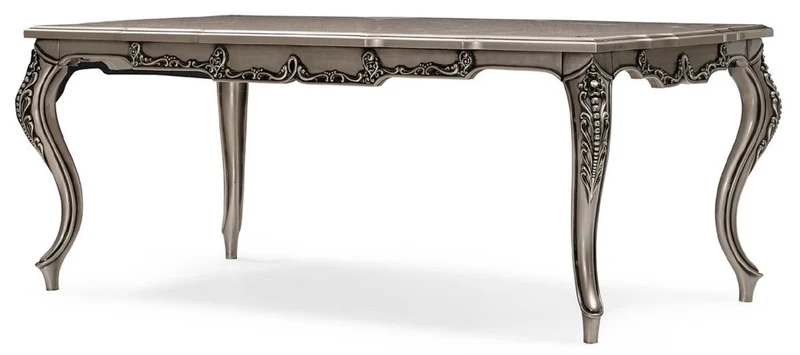 Casa Padrino Luxus Barock Esstisch Silber - Rechteckiger Barockstil Küchentisch - Luxus Esszimmer Möbel im Barockstil - Barock Esszimmer Möbel - Barock Einrichtung