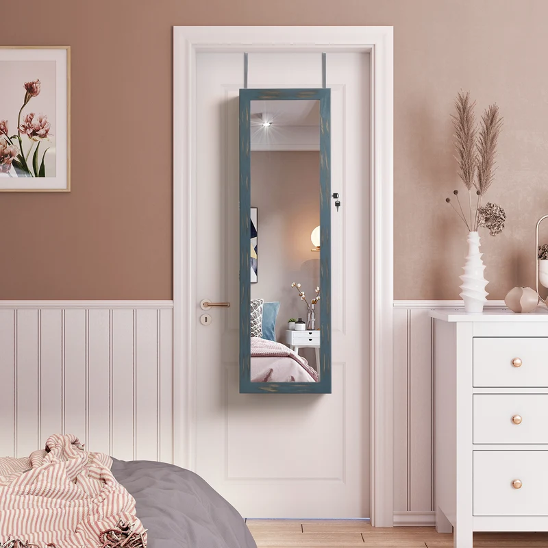 SONGMICS 6 LEDs Jewelry Cabinet, Lockable Wall/Door Mounted 47.2H