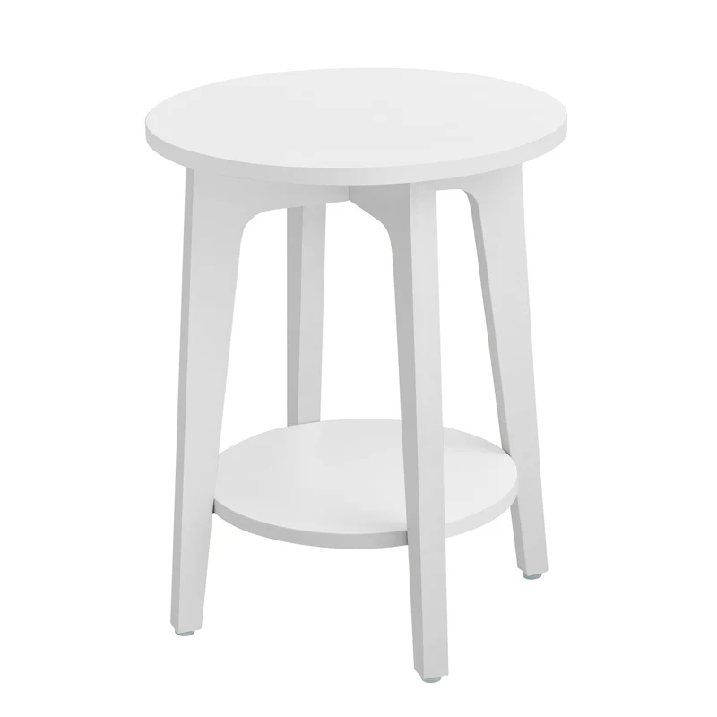 VASAGLE Round Side Table with Lower Shelf End Table for Small Spaces Nightstand White