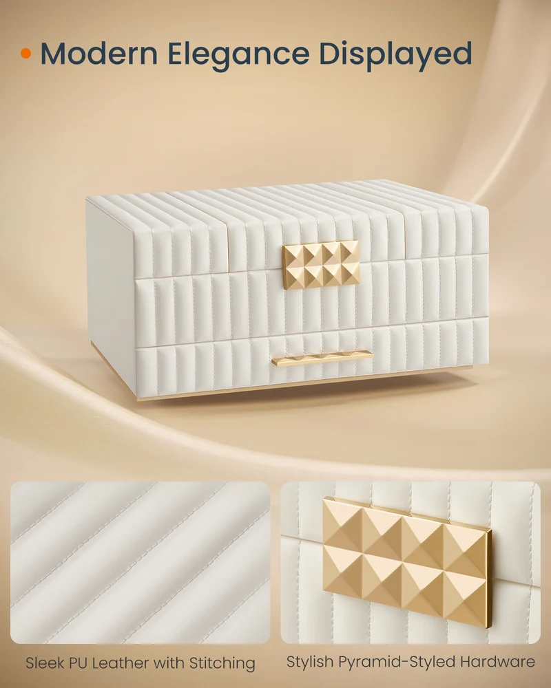 ANAH Jewelry Box with Mirror, Large Capacity Jewelry Organizer with a Drawer, Expandable Top Tray, White
