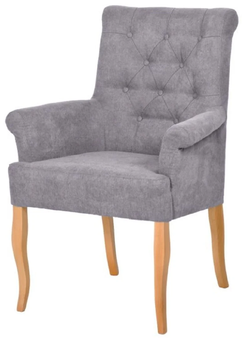 Casa Padrino Chesterfield Neo Barock Esszimmer Stuhl 6er Set Grau / Naturfarben - Küchenstühle mit Armlehnen - Esszimmer Möbel - Chesterfield Möbel - Neo Barock Möbel